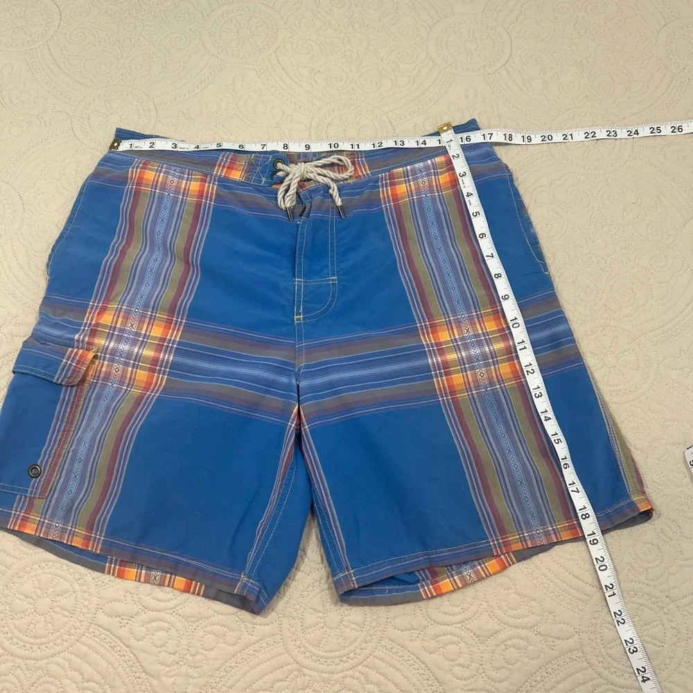 Polo Ralph Lauren Mens‎ Blue Plaid Geometric Aztec Swim Trunks Board Shorts Sz L